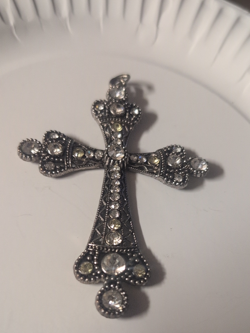 Silver Crystal Cross Necklace Pendant - Elegant Accent